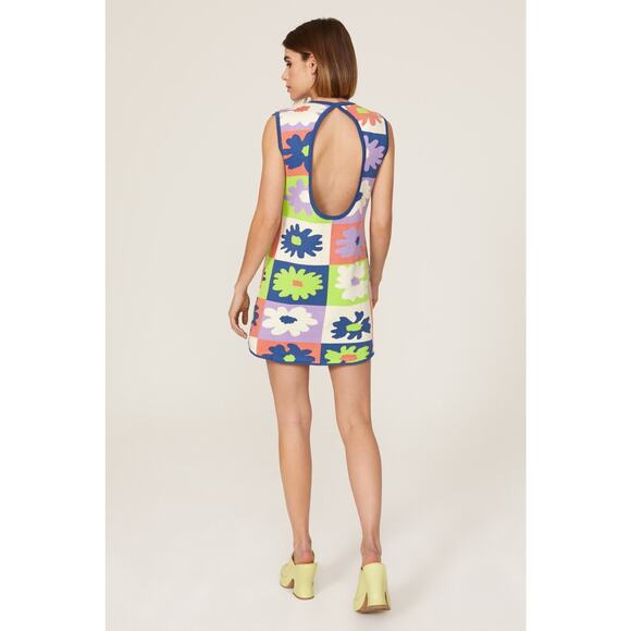 Louna Knit Shift Mini Dress Crew Neck Sleeveless Blue Printed Floral Multi SZ XS - Picture 4 of 11